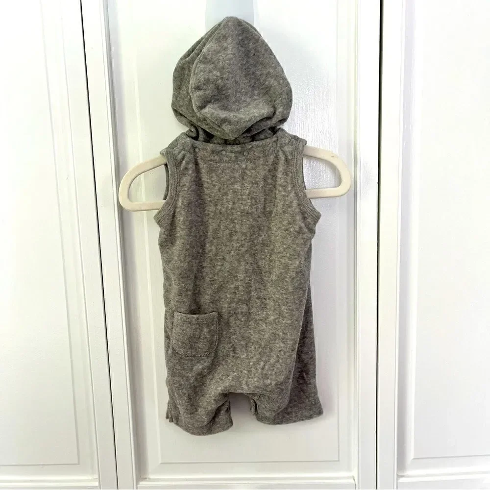 NEW Baby Gap Terry Towel Summer Snap Onesie with Removable Hood Shortall Grey